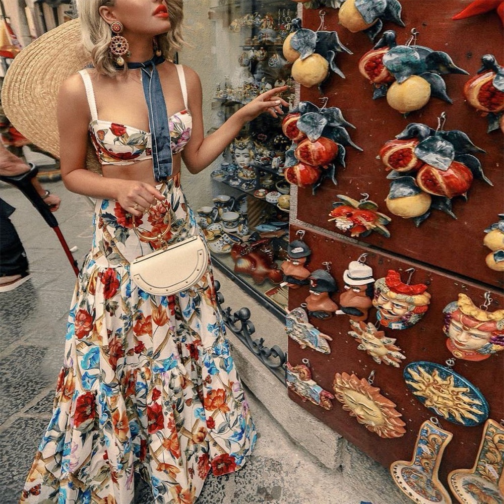 Boho gypsy floral print crop top maxi skirt Set - Picture 6 of 12